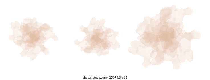 Set of abstract desaturated orange watercolor water splash on a white background. Vector watercolour texture in salad color. Ink paint brush stain. Orange splatters spot. Watercolor pastel splash