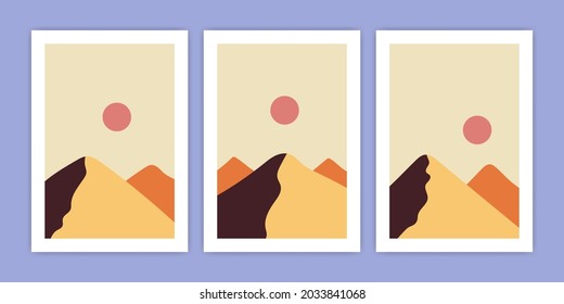 Set of abstract desert mountain landscape illustration
