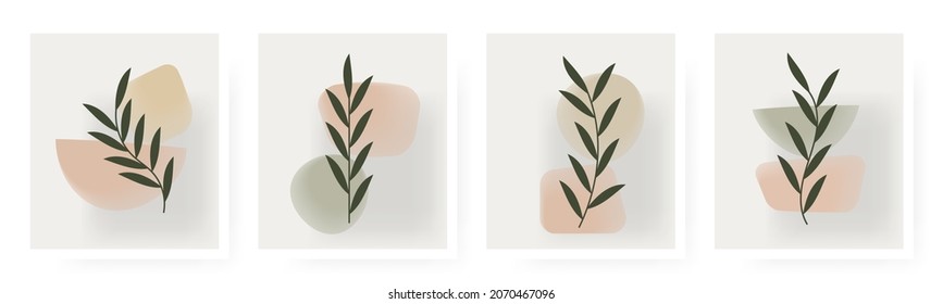 Set of abstract design art. Botanical banner with leafs. Creative decoration minimalist wall art. Artistic hand painted compositions. Vector illustration.
