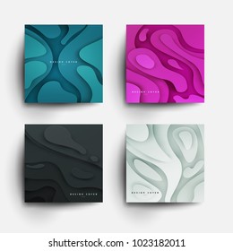Set of abstract design background in modern paper cut colorful style. Trendy templates for cover posters, banners, flyers, placards, pictures. Mockup branding, advertisement. Vector illustration.