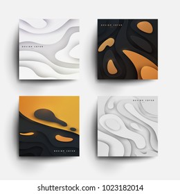 Set of abstract design background in modern paper cut colorful style. Trendy templates for cover posters, banners, flyers, placards, pictures. Mockup branding, advertisement. Vector illustration.