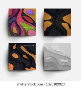 Set of abstract design background in modern paper cut colorful style. Trendy templates for cover posters, banners, flyers, placards, pictures. Mockup branding, advertisement. Vector illustration.