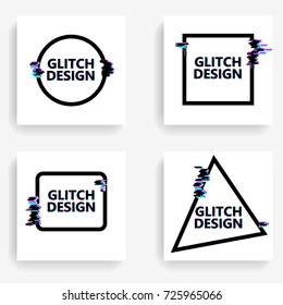 Set of abstract design background in modern distorted glitch style. Trendy templates for cover posters, banners, placards, pictures. Vector illustration.
