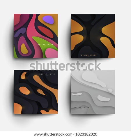 Set of abstract design background in modern paper cut colorful style. Trendy templates for cover posters, banners, flyers, placards, pictures. Mockup branding, advertisement. Vector illustration.