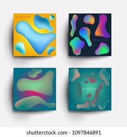 Set of abstract design background with realistic 3d colorful fluid shapes. Trendy templates for cover posters, banners, flyers, placards, pictures. Mockup branding, advertisement. Vector illustration.