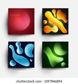 Set of abstract design background with realistic 3d colorful fluid shapes. Trendy templates for cover posters, banners, flyers, placards, pictures. Mockup branding, advertisement. Vector illustration.