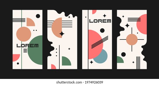 A set of abstract design backgrounds. Illustrations with flat figures of geometric and wavy shapes. Compositions of colored spots. Vector illustration.