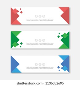 Set of abstract design banner template. Three different colors. Vector illustration.