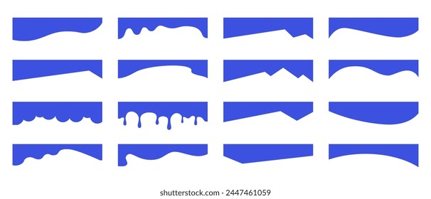 Set of abstract design blue separator header and border for website and app. Divider shapes top and bottom for web page. Different borders for website, banner, app, poster, background