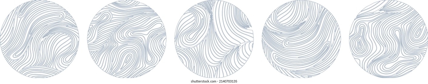 Set of abstract design. Circle dynamic waves and lines. Hand drawn simple shapes.