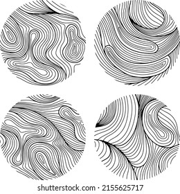 Set of abstract design. Circle dynamic waves and lines. Hand drawn simple shapes.