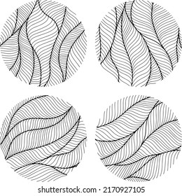 Set of abstract design. Circle dynamic waves and lines. Hand drawn simple shapes.
