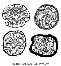 Set of abstract design. Circle dynamic waves and tree rings. Hand drawn simple shapes.