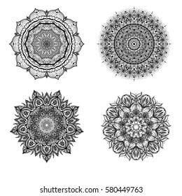 Set of abstract design element. Round mandalas in vector. Graphic template for your design.
