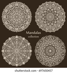 Set of abstract design element. Round mandalas in vector. Graphic template. Decorative retro ornament. Hand drawn. Vector Ethnic Oriental Circle Ornament