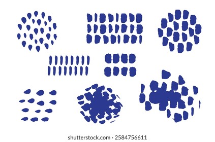 Set of abstract design elements grunge splatters, spots, dots isolated on white background. Paint brush vector for ink paint, dirt and text banners, dirty texture. Trendy brush stroke, vector illustra