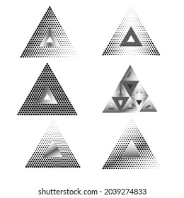 Set of abstract design elements. Vector illustration. Geometric shapes . Triangles with halftone dots