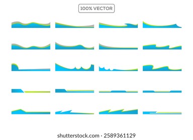 Set of abstract design green separator header and border for website and app. Divider shapes top and bottom for web page. Different borders for website. vector template