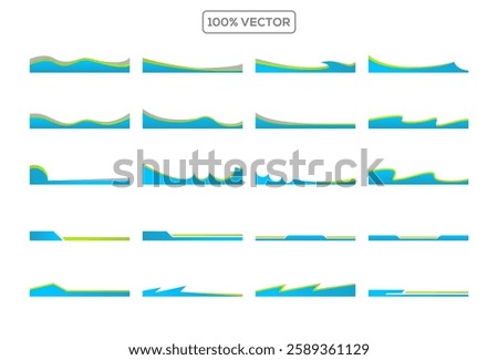 Set of abstract design green separator header and border for website and app. Divider shapes top and bottom for web page. Different borders for website. vector template