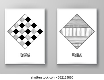 Set of abstract design templates. Brochures Black and White style. Vintage frames and backgrounds. Vector Illustration.