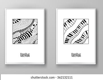 Set of abstract design templates. Brochures Black and White style. Vintage frames and backgrounds. Vector Illustration.