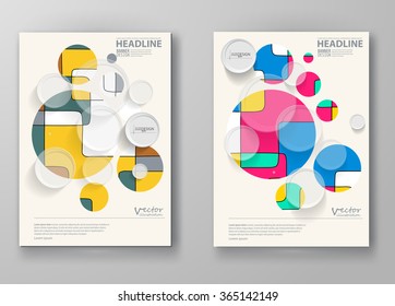 Conjunto de plantillas de diseño abstracto. Folletos de formas de color inusuales estilo. Marcos y fondos antiguos. Ilustración vectorial.