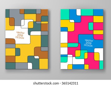 Set of abstract design templates. Brochures unusual color shapes style. Vintage frames and backgrounds. Vector Illustration.