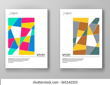Set of abstract design templates. Brochures unusual color shapes style. Vintage frames and backgrounds. Vector Illustration.