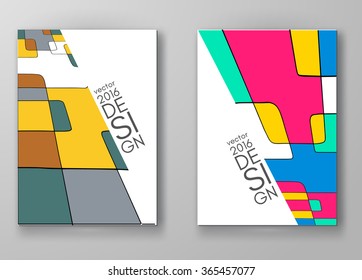 Set of abstract design templates. Brochures unusual color shapes style. Vintage frames and backgrounds. Vector Illustration.