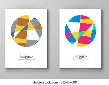 Set of abstract design templates. Brochures unusual color shapes style. Vintage frames and backgrounds. Vector Illustration.