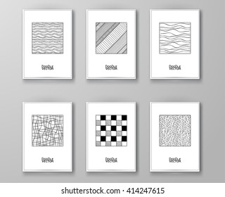 Set of abstract design templates. Brochures Black and White style. Vintage frames and backgrounds. Vector Illustration.