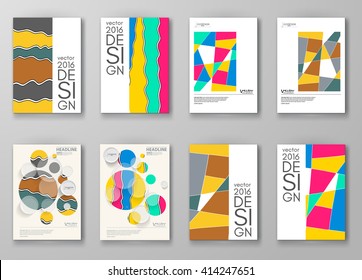 Set of abstract design templates. Brochures unusual color shapes style. Vintage frames and backgrounds. Vector Illustration.