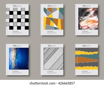 Set of abstract design templates. Brochures unusual color shapes style. Vintage frames and backgrounds. Vector Illustration.
