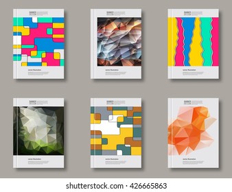 Set of abstract design templates. Brochures unusual color shapes style. Vintage frames and backgrounds. Vector Illustration.
