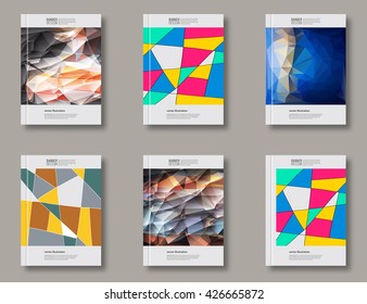 Set of abstract design templates. Brochures unusual color shapes style. Vintage frames and backgrounds. Vector Illustration.