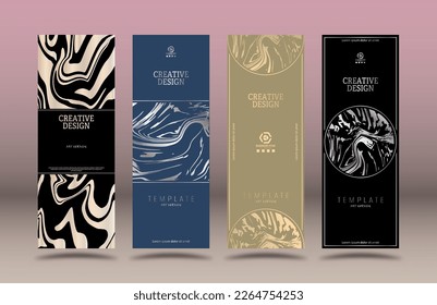 A set of abstract design templates for packaging, covers, booklets, and brochures. Marble style layout for individual interior decoration and printing. Creative idea of creative design.