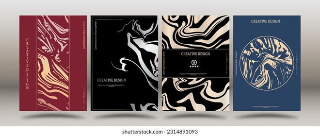 A set of abstract design templates for packaging, covers, booklets, and brochures. Marble style layout for individual interior decoration and printing. Creative idea of creative design.