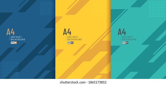 Set of abstract diagonal geometric blue yellow green color background and lines texture with copy space. Modern and minimal style. You can use for template, poster, banner web, print. Vector EPS10