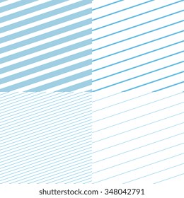 Set of abstract diagonal stripes seamless textures. Blue and white vector background