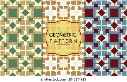 Eine Reihe abstrakter, unterschiedlicher Farboptionen für ein geometrisches Muster. Vintage Muster Set.