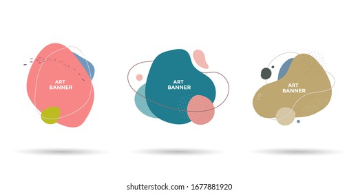 Set of abstract different shapes. Minimal fluid banner design with copy space for text. Isolated dynamical art form for social media stories.