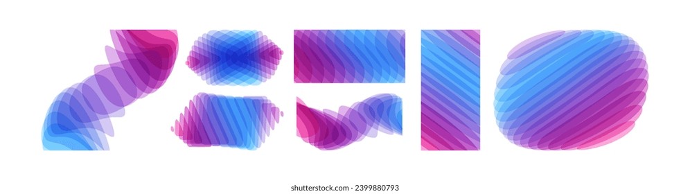 Set of abstract different translucent elements with layered effect. Wavy background. Modern screen design for mobile app and web. Vector illustration made of various overlapping elements.