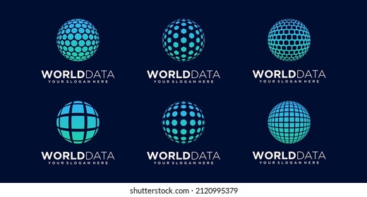 set of abstract digital global Logo Design vector Template.