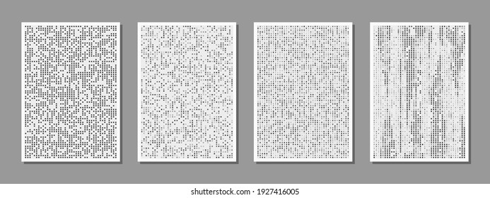 Conjunto de composiciones abstractas digitales minimalistas buenas para la decoración de paredes, como diseño de afiches o banner, ilustración vectorial. El patrón de flujo binario de partículas cuadradas.