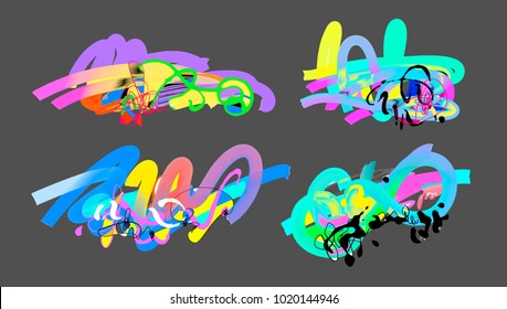 set of abstract digital painting elements isolated on a grey background for art design, vector illustration collection