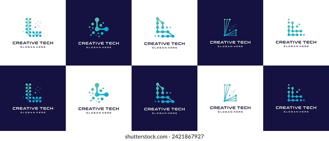 Set Of Abstract Digital technology with initial letter L logo design collection