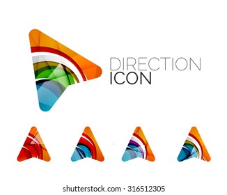 Set of abstract directional arrow icons, business logotype gps concepts, clean modern geometric design. Created with transparent abstract wave lines