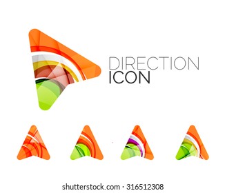 Set of abstract directional arrow icons, business logotype gps concepts, clean modern geometric design. Created with transparent abstract wave lines