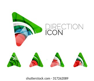 Conjunto de ícones de seta direcional abstratos, conceitos de gps de logotipo de negócios, design geométrico moderno limpo. Criado com linhas de onda abstratas transparentes