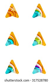 Set of abstract directional arrow icons, business logotype gps concepts, clean modern geometric design. Created with transparent abstract wave lines